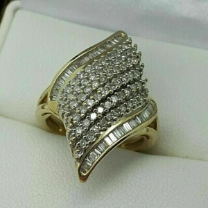 2Ct Round Cut Lab Created Diamond Cluster Engagement Ring 14K Yellow Gold Finish - Picture 1 of 4