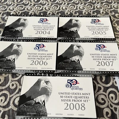 2004-2008 S US Mint 50 State Quarters Silver Proof Set - Original Box & COA - Image 1 of 3