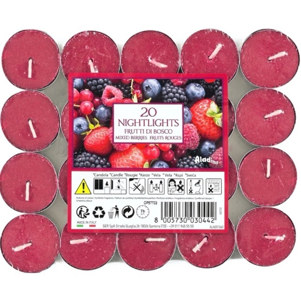 20 PACK 7 / 8 Hour Berries Berry Tea Lights Light Nightlights Tealights Candles - Image 1 of 1