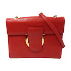 Salvatore Ferragamo GHW Chain Shoulder Bag Calfskin Leather Red