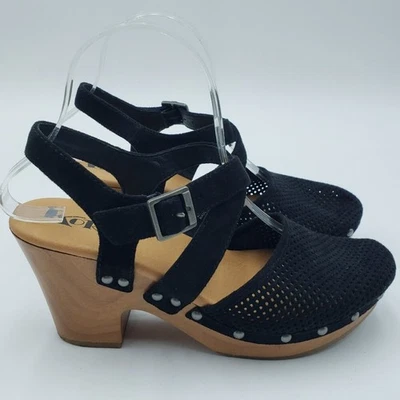 Korks Alboom Suede Platform Sandals 8 Womens Perforated Clogs Kork-Ease Black - Image 1 of 4