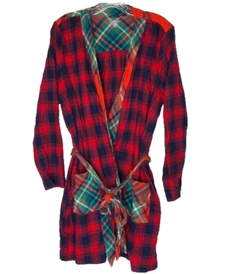 Bata Aerie Azul Rojo A Cuadros Manga Larga Grande/XL Foto 1 de 4