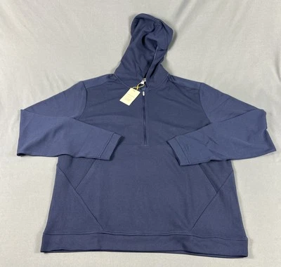 Peter Millar Golf Pullover Hoodie Crown Sport 1/4 Zip Large Navy Blue MSRP $165 - Image 1 of 4