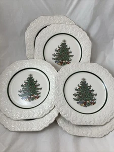 SET OF 6 Cuthbertson Embossed Original Christmas Tree Dickens Salad Plates 8.5” - Picture 1 of 21
