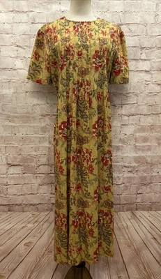 Vintage Positive Attitude Dress 14 90s Cottage Modest Linen Blend Tie Back - Image 1 of 4