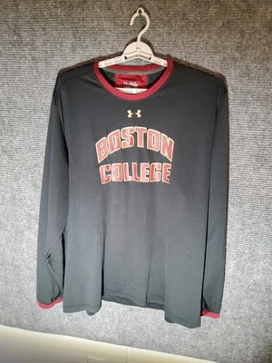 Camisa de manga larga Under Armour Boston College para hombre 4XL suelta negra roja UA Tech Foto 1 de 4