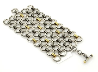 Pulseira larga circular sobreposição de prata esterlina e ouro 24k Gurhan Hoopla - Imagem 1 de 4