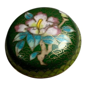 Antique Chinese Cloisonne Floral Jewelry or Pill Box - Picture 1 of 9