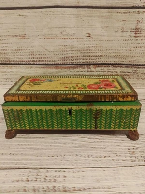 Caja de baratijas de té vintage de Alemania Occidental Mavis con patas Fricke & Nacke Foto 1 de 4