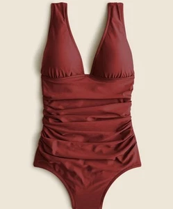 J. Traje de baño de una pieza Crew para mujer con cuello en V acanalado en Sienna mediano - Imagen 1 de 4