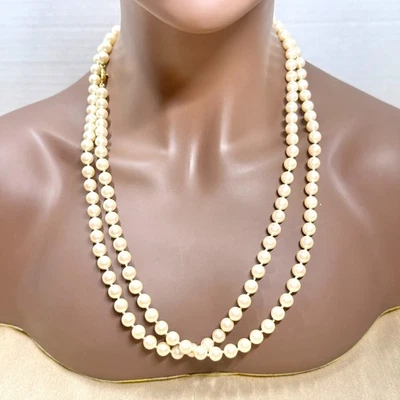 Collar Vintage Monet Extra Largo Imitación Imitación Perla Cuentas Tono Dorado - 48 pulgadas Foto 1 de 4