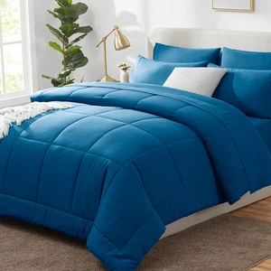 Full Size Comforter Sets Teal, 7 Pieces Bed in a Bag, Teal Comforter Full Size, - Picture 1 of 8