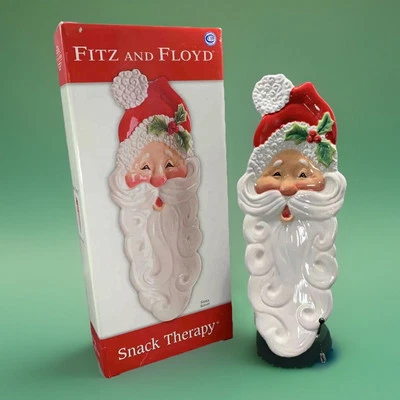 Fitz & Floyd  Snack Therapy Santa Server 13" Ceramic Tray Christmas Holiday Fun - Image 1 of 4
