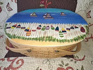 Picknickkorb im Nantucket-Stil mit Keramikoberteil im Meerstil - Bild 1 von 12