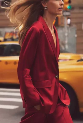 CHAQUETA BLAZER NUEVA CON ETIQUETAS ANN TAYLOR GINGHAM ROJA LONGLINE SATINADA TALLA 6P 6 PETITE Foto 1 de 4