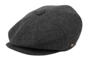 Men's Herringbone Wool Blend Tweed Newsboy Ivy Cap Snap Brim Gatsby Hat - Picture 1 of 14