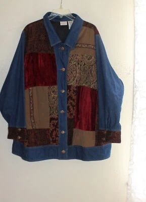 White Stag -Sz 2X Velvet Patchwork Paisley Jean Denim Art Nothing Matches Jacket - Image 1 of 4