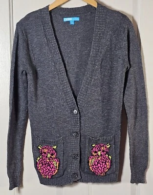L'AMOUR Nanette Lepore Sweater Women's Size S Gray Owl Pockets Cardigan BohoChic - Image 1 of 4