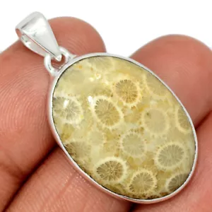 Natural Indonesian Fossil Coral 925 Sterling Silver Pendant Jewelry CP48532 - Imagen 1 de 1