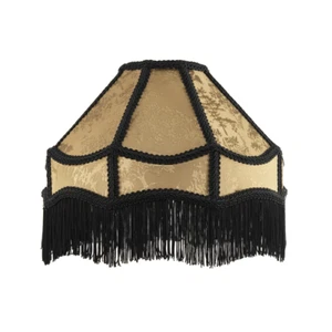 Gold Shimmer Victorian Lamp Shade with Floral Decoration and Black Long Tasse... - Picture 1 of 7
