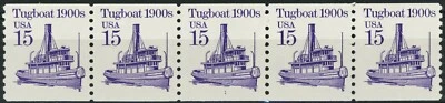 Tugboat 1900s Transportation Coil MNH PNC5 Plate 1 Block Tagged Scott's 2260 - Image 1 of 2