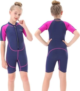 Seaskin Big Kids Girl Wetsuit Back Zip Full Suit Pink And Blue Size 4 - Picture 1 of 6