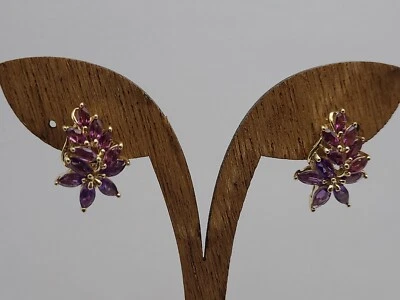 Pendientes de clip de oro amarillo y amatista de 10k firmados GTR Foto 1 de 4