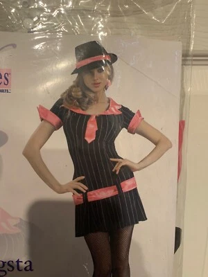 NWOT Secret Wishes Gangsta Girl Costume Adult Size XS Dress W/ Tie Hat Belt - Image 1 of 4