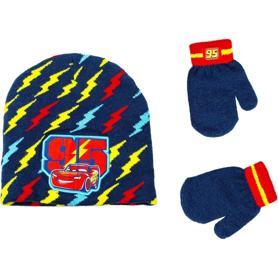 Toddler Boys Cars Hat and Mittens 2T-5T Disney Lightning McQueen Knit Cap - Image 1 of 1