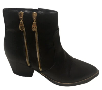 GBG ADIVINAR Mujer Negro Cremallera Acento Indiee Punta Tacón Bloque Botines 7.5 M Foto 1 de 4