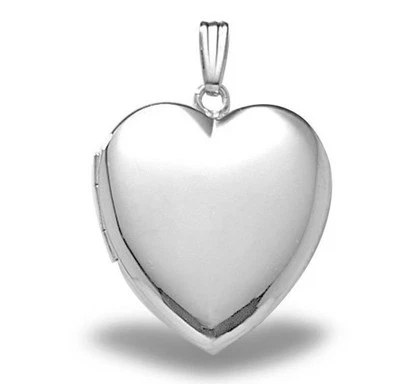 925 Solid Sterling Silver Plain Engravable Heart Locket Pendant Necklace Photo - Image 1 of 4