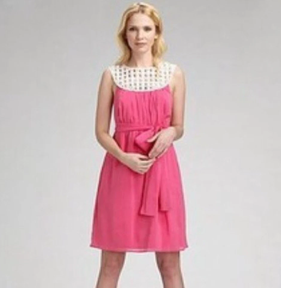 Women Lilly Pulitzer Sydney Crinkle Daiquiri Pink Lace Collar Dress Size 8