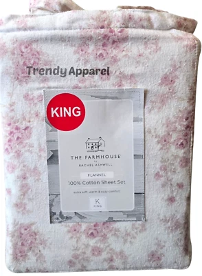 Juego de sábanas Shabby Chic Farmhouse, Rachel Ashwell rosa floral, franela KING Foto 1 de 4