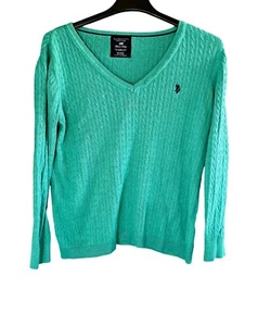 U.S. Polo Assn. Suéter tejido con cable para mujer con logotipo XXL manga larga - Imagen 1 de 6