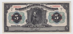 1913 El Banco Del Estado de Chihuahua 5 Pesos Note Mexico M95a #280344 - Picture 1 of 2
