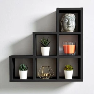Black Wall Mounted 3-2-1 Step Style Storage Cube Bookcase Wooden Display Unit - Picture 1 of 3
