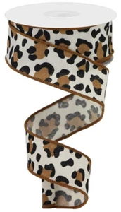 Leopard Print Wired Ribbon, 1.5" x 10 Yards (White, Black, Brown) - RGB140618 - Picture 1 of 1