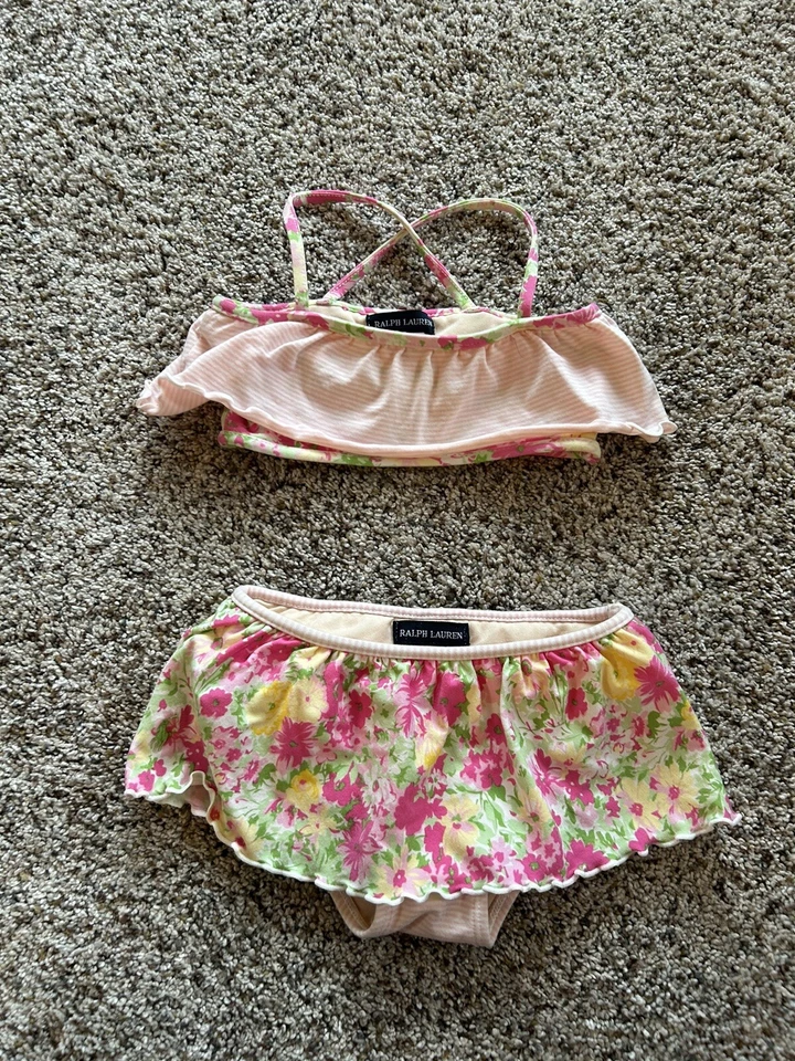 Ralph Lauren 4/5 Niñas Traje de Baño 2 Piezas Volantes Bikini Traje de Baño X24 Foto 1 de 4