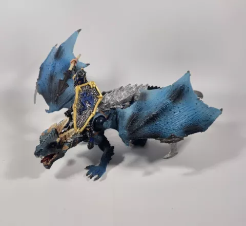 Schleich D-73527 Blue Battle Dragon w/ Rider Knight, Shield, Spear Cover