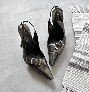 Y2K Shiny Strap Heels Vintage Metallic Color New Rock Demonia Vibe - Picture 1 of 12