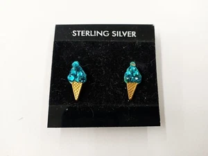 Vintage Sterling Silver Rhinestone Ice-cream Cone Earrings. One Stone Missing - Picture 1 of 8