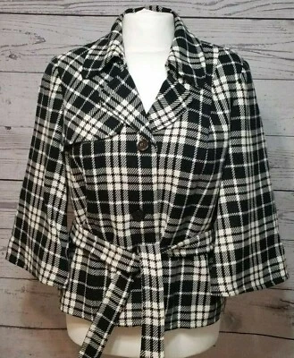 Chaqueta Blazer East 5th para Mujer Negra Blanca Forrada a Cuadros Cinturón Trench Manga 3/4 XL Foto 1 de 4