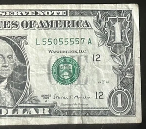 (6 OF A KIND!) $1 6 Of A Kind 5s Fancy Serial Number L55055557A Series 2017A - Picture 1 of 3