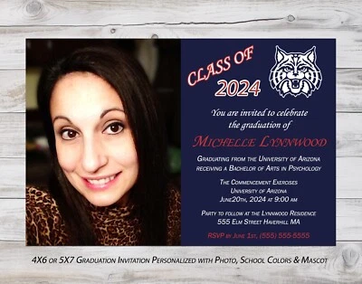 2024 Graduation Invitation Announcement Personalized Photo School Colors - Image 1 of 2