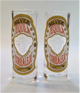 Set of 2 Heavy Embossed Corralejo Silver Tequila Double Shot Glasses EUC - Picture 1 of 5
