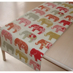 48" Table Runner Elephants 120cm Red Saffron Mustard Yellow Ochre and Grey 4ft - Picture 1 of 3
