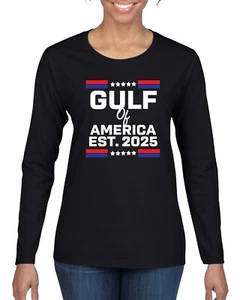 Gulf of America Est 2025 Golden Age Patriotic USA Womens Long Sleeve Shirt - Picture 1 of 8