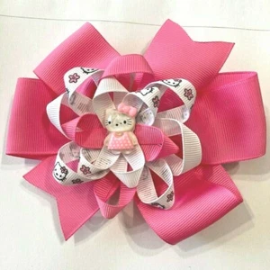 Beautiful White Cat in Pink Dress Inspired Hair Bow for girls - Picture 1 of 2