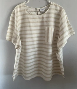 Liz Claiborne Linen Cotton Blend Flax White Striped Top Blouse Boxy Size 2X NWT - Picture 1 of 4