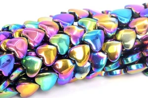 8MM Rainbow Hematite Beads Heart Gemstone Loose Beads - Picture 1 of 4